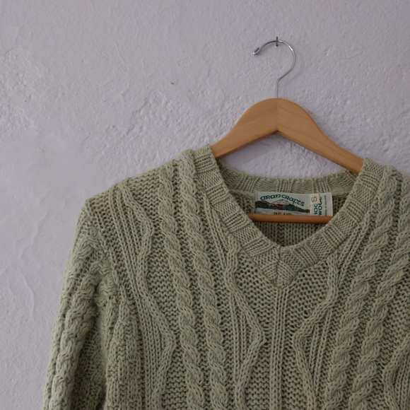 Green Irish Cable Knit Wool Sweater S - Picture 3 of 5